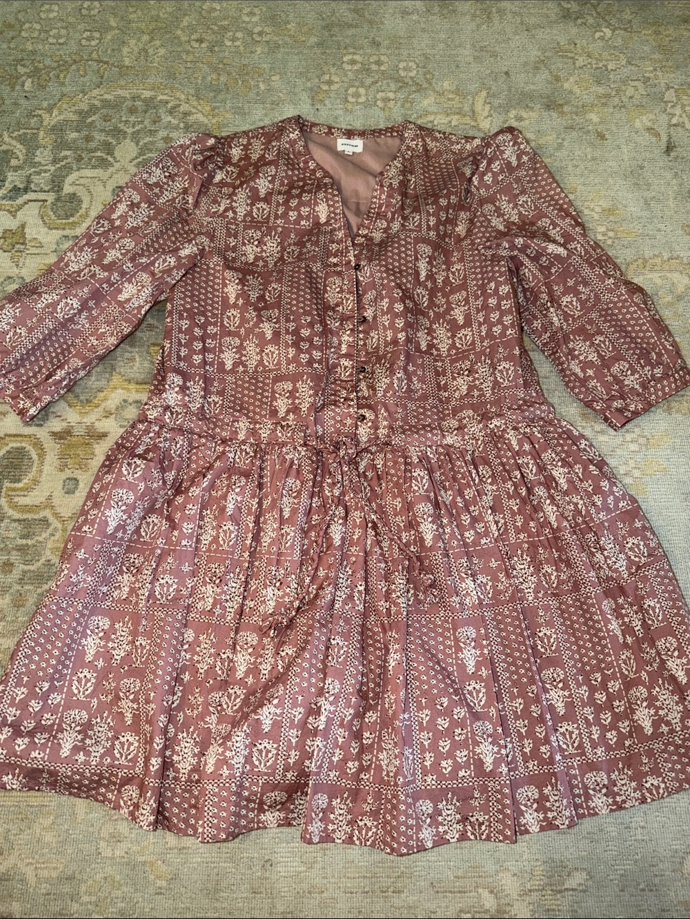 AUREUM Dusty Rose & White Floral Tiered Button Dress